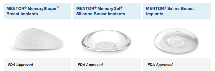 Mentor MemoryShape, MemoryGel silicone gel and saline breast implant designs