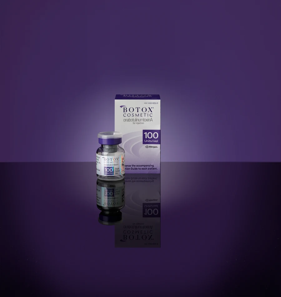 BOTOX Cosmetic vial and packaging on a purple background